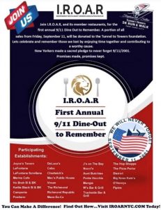 IROAR Supports Tunnel to Towers with “Dine Out to Remember”